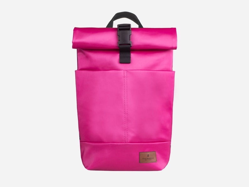 pink waterproof rolltop backpack with laptop pocket 10L MARS pink backpack 10L small rolltop backpack for college image 1