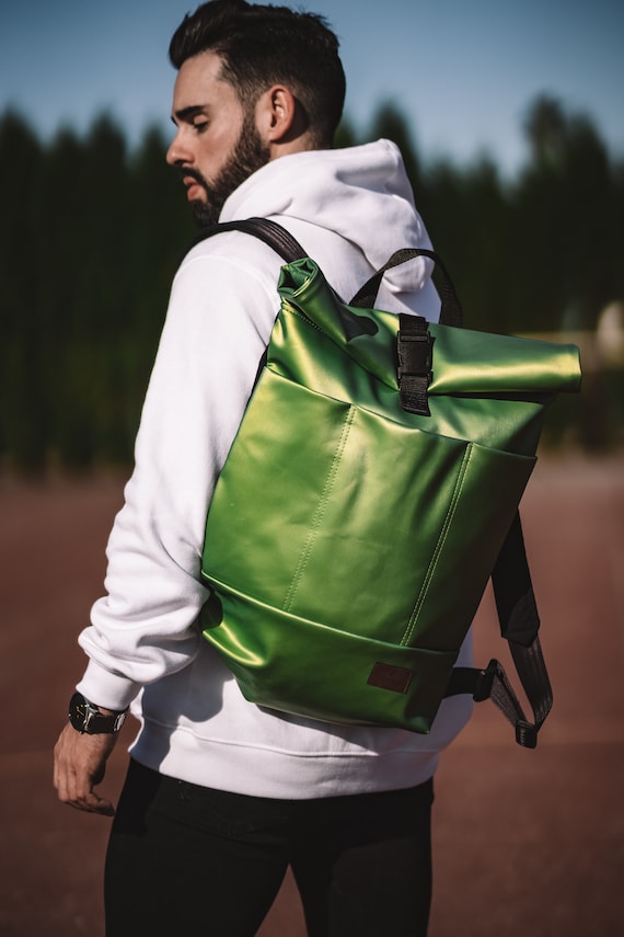 Green Rolltop Backpack earth 20L With Laptop Pocket Waterproof