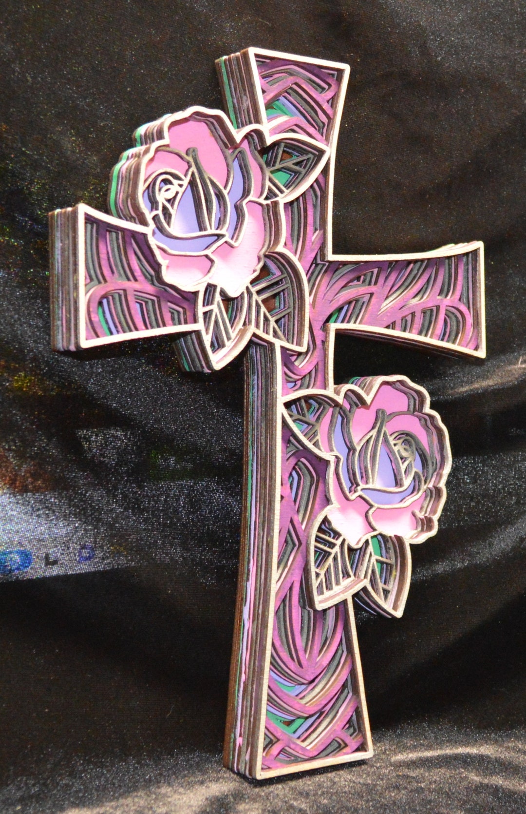 Wooden Layered Painted Rose Cross With Hook - Etsy