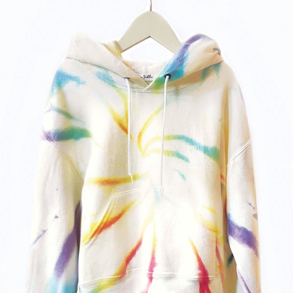 Tie-dye-sweater in VANILLA RAINBOW // Hoodie ronde hals met ritssluiting // Volwassen- en kindermaat