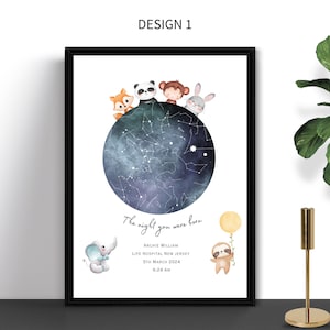 Nouveau cadeau de carte des étoiles pour bébé | nuit de votre naissance | Cadeau personnalisé pour un nouveau-né | Ciel d'enfant imprimable | Cadeau pour nouveau-né garçon fille