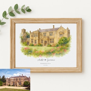 Wedding church Print, Wedding Gift, 1st Wedding Anniversary Present, Venue Sketch, Painting from Photo, Personalised Drawing, Couple Gift