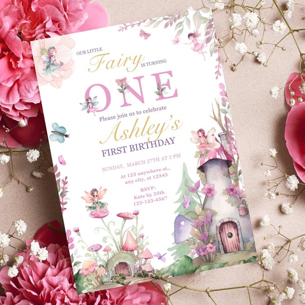 Editable Fairy Birthday Invitation Fairy First Birthday Invitation Garden Fairy Magical Butterfly Girl First Birthday Instant Download