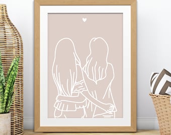 Best Friend Gift Personalized, Custom Portrait, Best Friend Birthday Gifts For Her, Friendship Gift, One Line Best Friend Gift For Women Mom