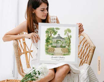 Hochzeitsort Print, Hochzeitsgeschenk, 1st Hochzeitstag Geschenk, Ort Skizze, Gemälde vom Foto, personalisierte Zeichnung, Paar Geschenk