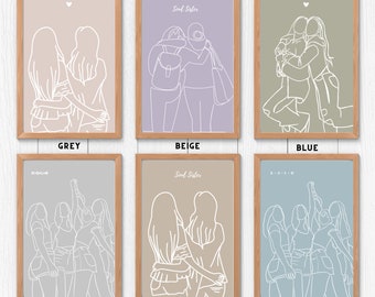 Best Friend Gift Personalized, Custom Portrait, Best Friend Birthday Gifts For Her, Friendship Gift, One Line Best Friend Gift For Women Mom