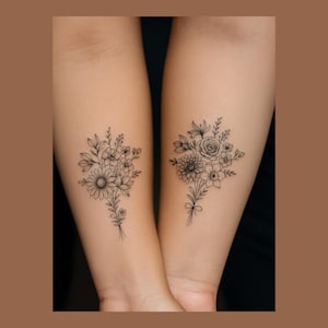 Buquê de flores de nascimento personalizado, design de tatuagem de mês de nascimento em família, até 10 flores, impressão de buquê de flores, design de tatuagem floral para download digital