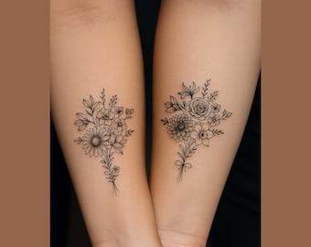 Custom Birth Flower Bouquet, Family Birth Month Tattoo Design, Up to 10 Flowers, Flower Bouquet Print Floral Tattoo Design Digital Download