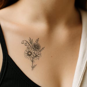 Buquê de flores de nascimento personalizado, design de tatuagem de mês de nascimento em família, até 10 flores, impressão de buquê de flores, design de tatuagem floral para download digital