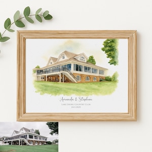 Wedding Venue Print, Wedding Gift, 1st Wedding Anniversary Present, Venue Sketch, Painting from Photo, Personalised Drawing, Couple Gift