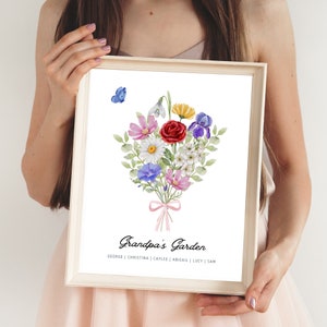 Fathers day gift, Mothers day gift Grandma Grandpa, Birth Flower Family Bouquet, Birth Month Flower Art Custom, Printable, Personalized Gift