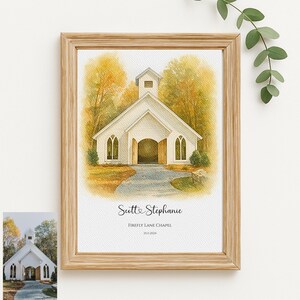 Wedding chapel Print, Wedding Gift, 1st Wedding Anniversary Present, Venue Sketch, Painting from Photo, Personalised Drawing, Couple Gift