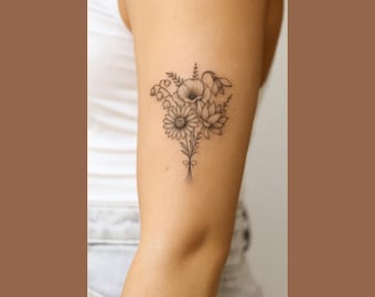 Custom Birth Flower Bouquet, Family Birth Month Tattoo Design, Up to 10 Flowers, Flower Bouquet Print Floral Tattoo Design Digital Download