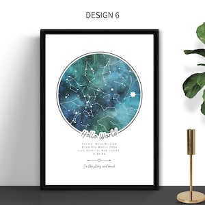Nouveau cadeau de carte des étoiles pour bébé | nuit de votre naissance | Cadeau personnalisé pour un nouveau-né | Ciel d'enfant imprimable | Cadeau pour nouveau-né garçon fille