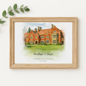 Wedding Venue Print, Wedding Gift, 1st Wedding Anniversary Present, Venue Sketch, Painting from Photo, Personalised Drawing, Couple Gift