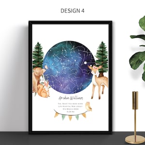 Nouveau cadeau de carte des étoiles pour bébé | nuit de votre naissance | Cadeau personnalisé pour un nouveau-né | Ciel d'enfant imprimable | Cadeau pour nouveau-né garçon fille