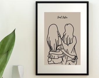 Best Friend Gift Personalized, Custom Portrait, Best Friend Birthday Gifts For Her, Friendship Gift, One Line Best Friend Gift For Women Mom
