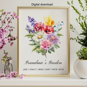 Birth Flower Bouquet Personalized Gift Custom Printable Gift Personalized Garden  Mothers Day Gift for Grandma Birth Month Flower  digital