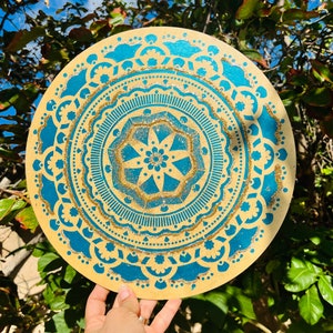 Teal Hand Painted Mandala Crystal Grid