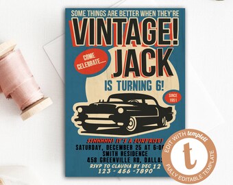 Antique Car Invitation Men Birthday Party Vintage Design Man Etsy