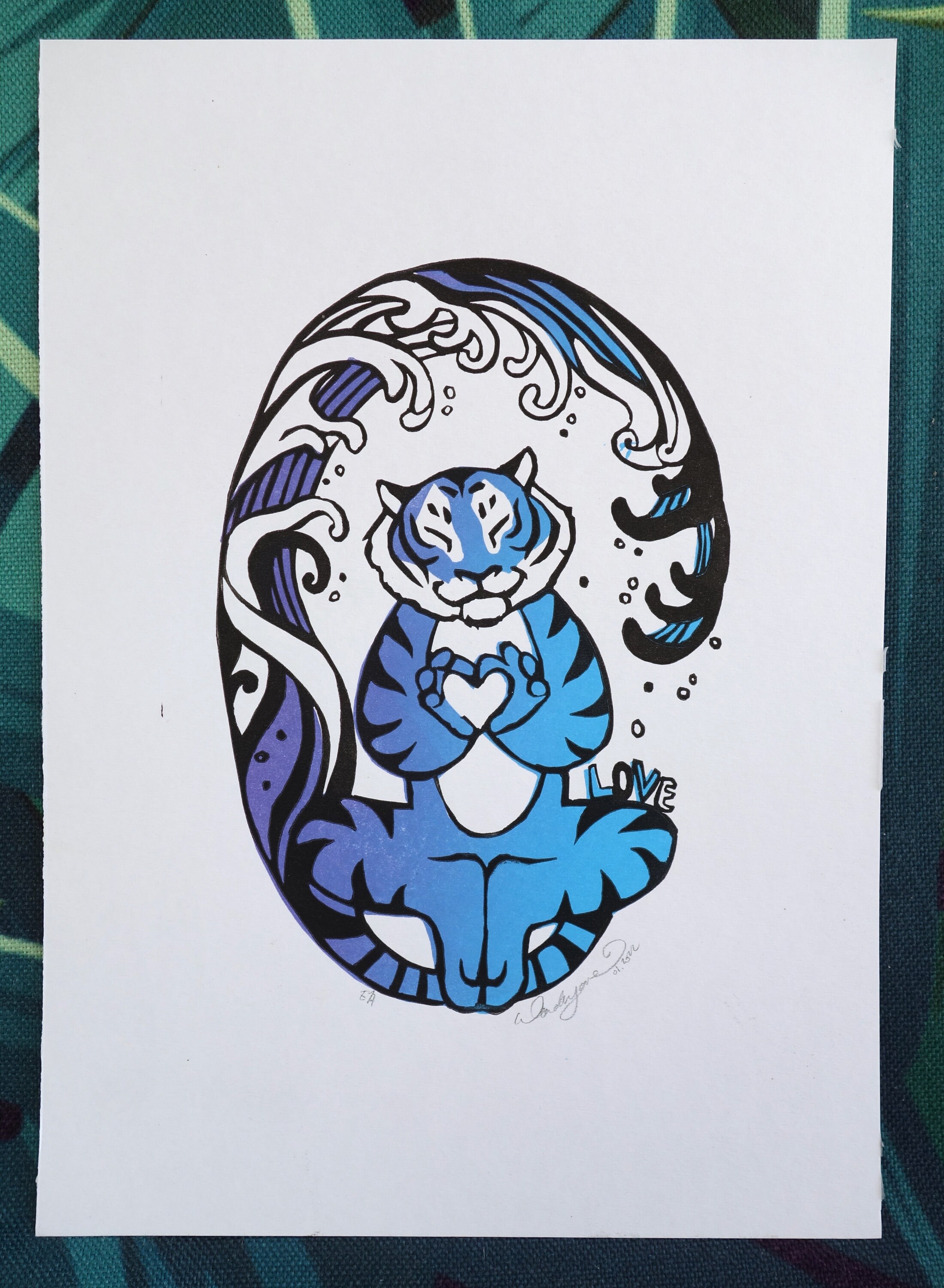 Linogravure Tigre d'eau d'amour 2022