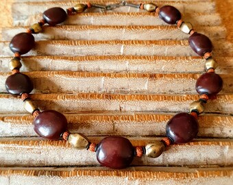 Collar de joyería de ámbar RUDRAKSHA | semilla mala marrón nepal etno boho bronce | individualmente inusual hecho a mano - simplemente hermoso