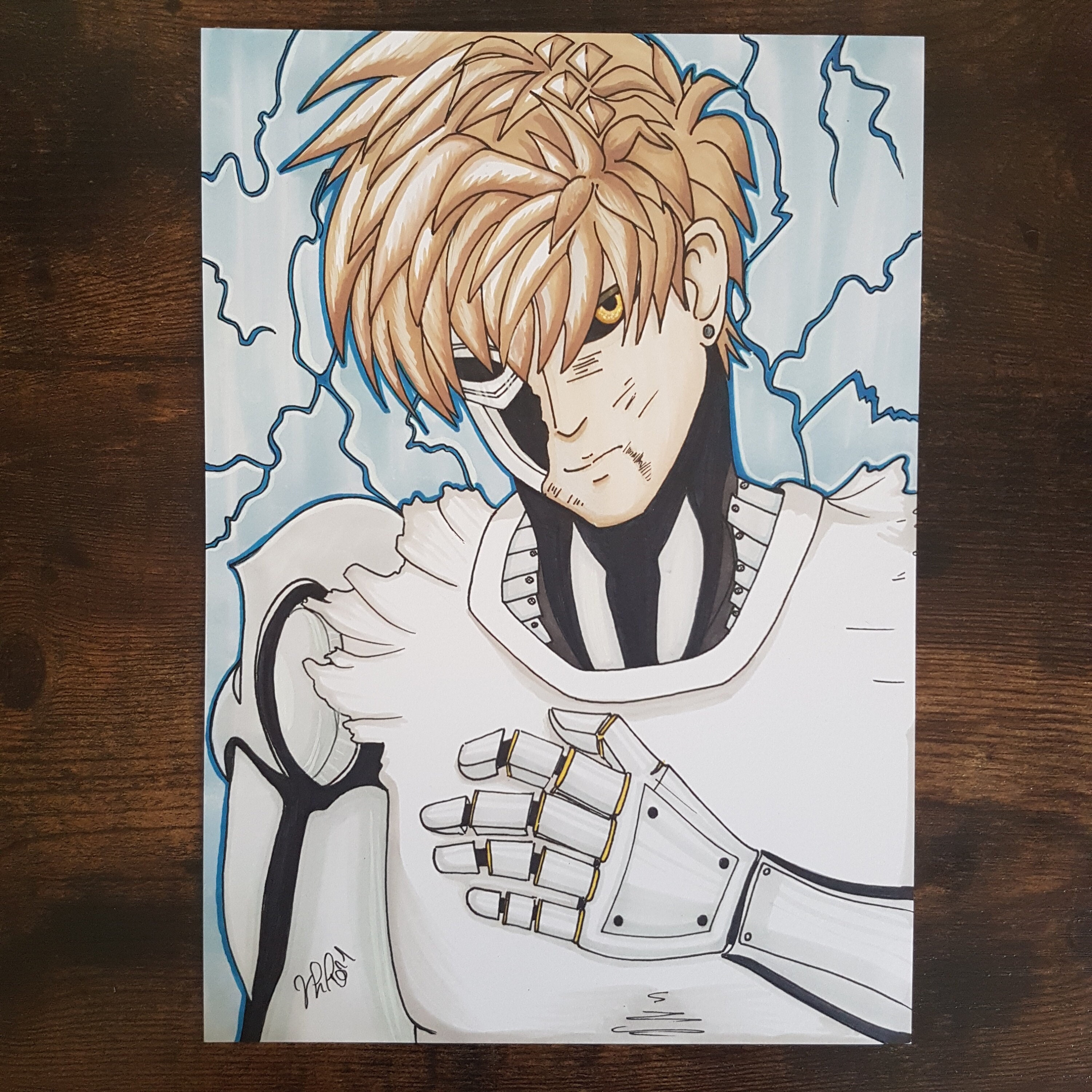 Genos, One Punch Man, Illustration Originale Aux Marker