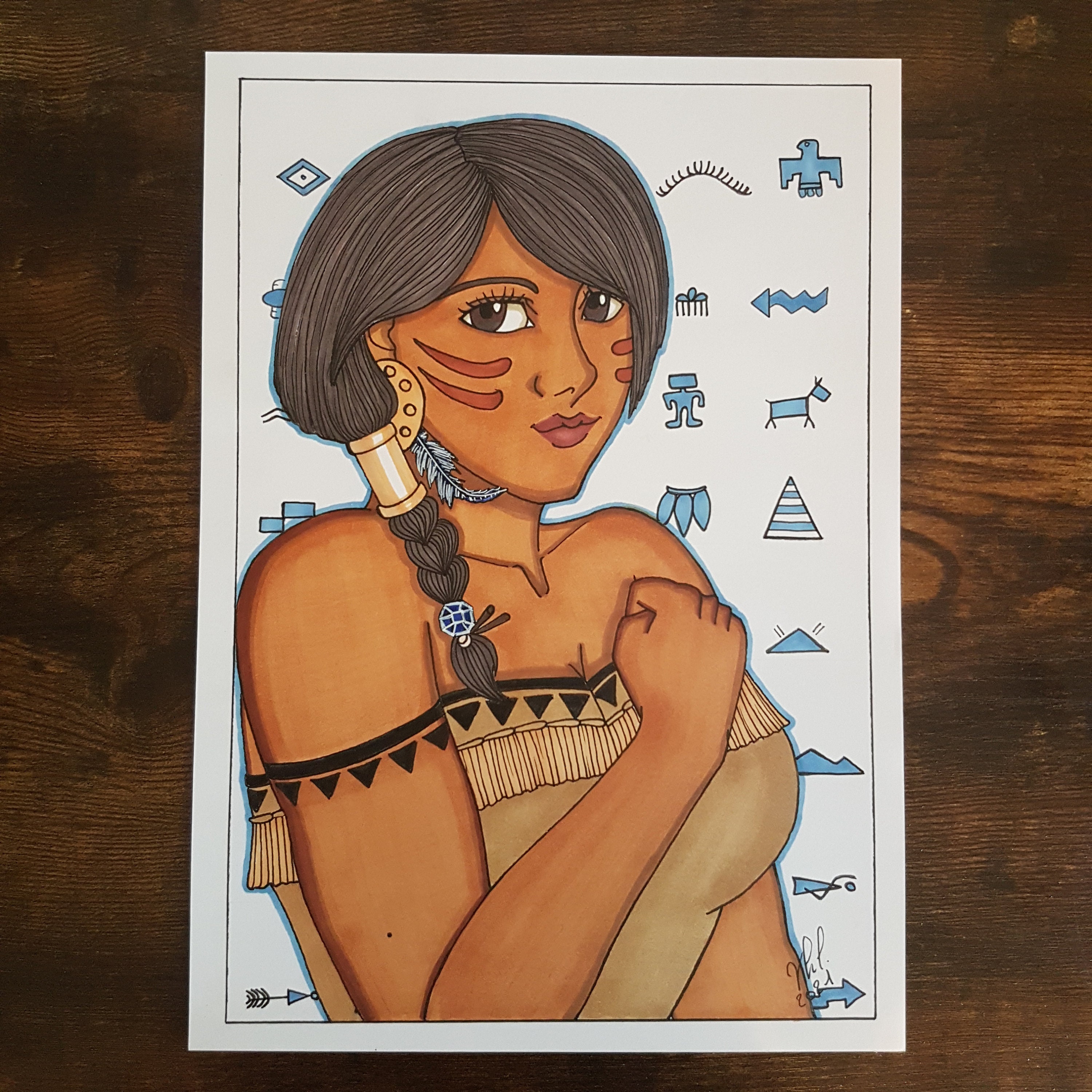 L'amérindienne Illustration Originale Aux Markers