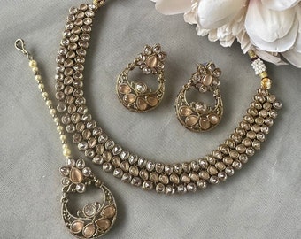Gg Beautiful Imitation Peach Reverse AD Stones Beads Jewellery Set(204)