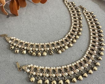 Gg Pretty Imitation Rhinestones Beads Jhanjar/Payal/ Bell Ghungru Anklets(75)