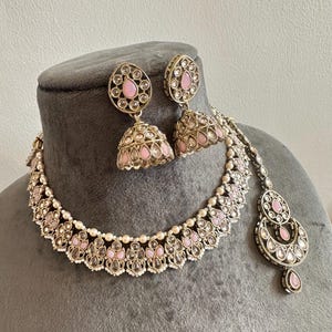 Pink Polki Stein Halskette Ohrring Set