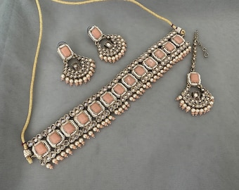 Gg Beautiful Imitation Reverse AD Stones Beads Jewellery Set