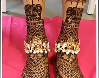 Gg Pretty Imitation Gold Tone Multi Baraati Payal Ghungroo Payal Anklets Wedding Anklets / Barati Necklace Earring Ring