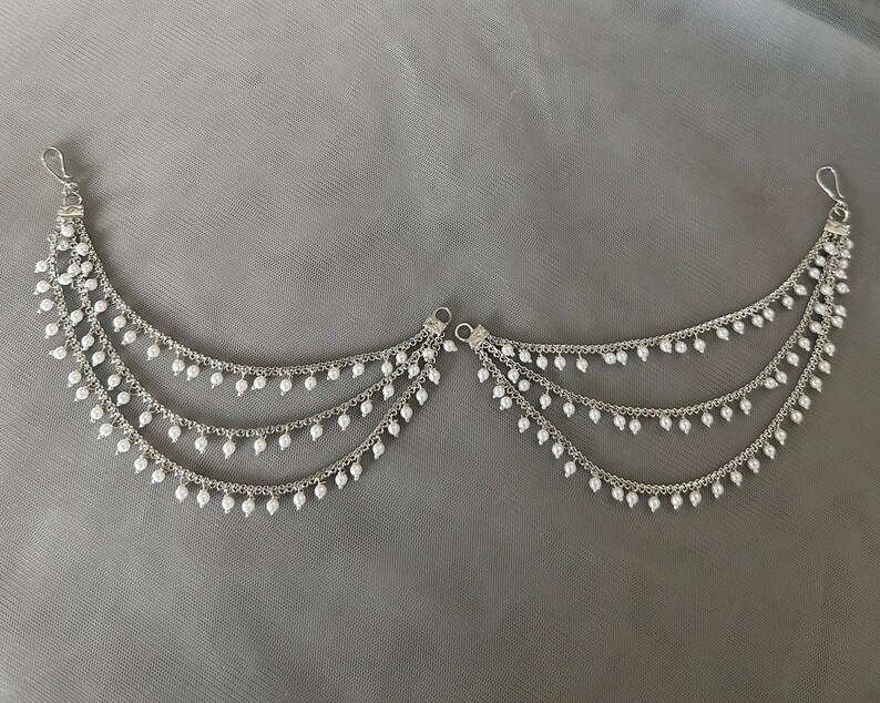 Each Chain Beaded Silver Earchain: Delicate 3-line Saharey - Etsy