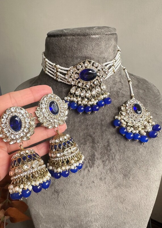 Gg Beautiful Imitation Blue Kundan Jewellery Set10 Etsy
