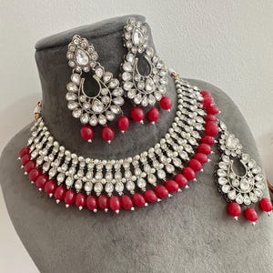 Gg Beautiful Silver Dark Pink Imitation Kundan Jewellery Set(7)