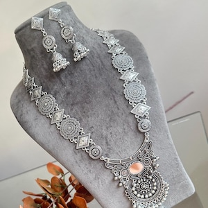 Gg Pretty Lightweight Beautiful Imitation  Oxidised Silver Long Jewellery Set