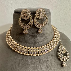 Gg Beautiful Good Quality Imitation Polki Stones Necklace Set(5)