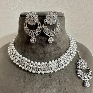 Gg Beautiful Imitation Polki Silver Jewellery Set(5)