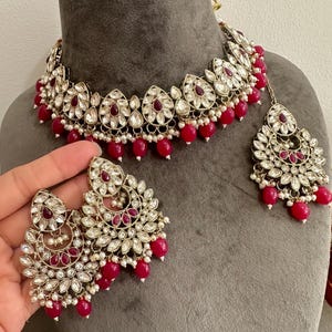 Gg Beautiful Golden Base Dark Pink Beads Imitation Kundan Jewellery Set(8)