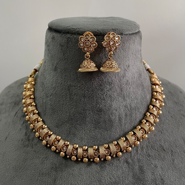 Gg Beautiful Antique Gold Beads Stone Jewellery Set