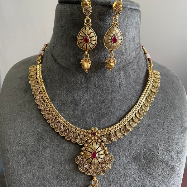 Gg Beautiful Imitation Antique Gold Tone Beads Jewellery Set