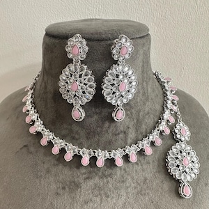 Pink Polki Style Jewelry Set: Indian Jhumki Earrings