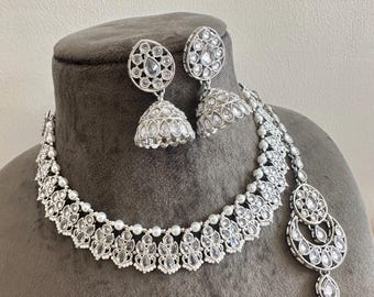 Imitation Polki Silver Jewelry Set