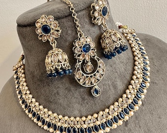 Schmuckset mit blauen Imitations-Polki-Steinen und umgekehrten AD-Polki-Steinen (150 Stück)