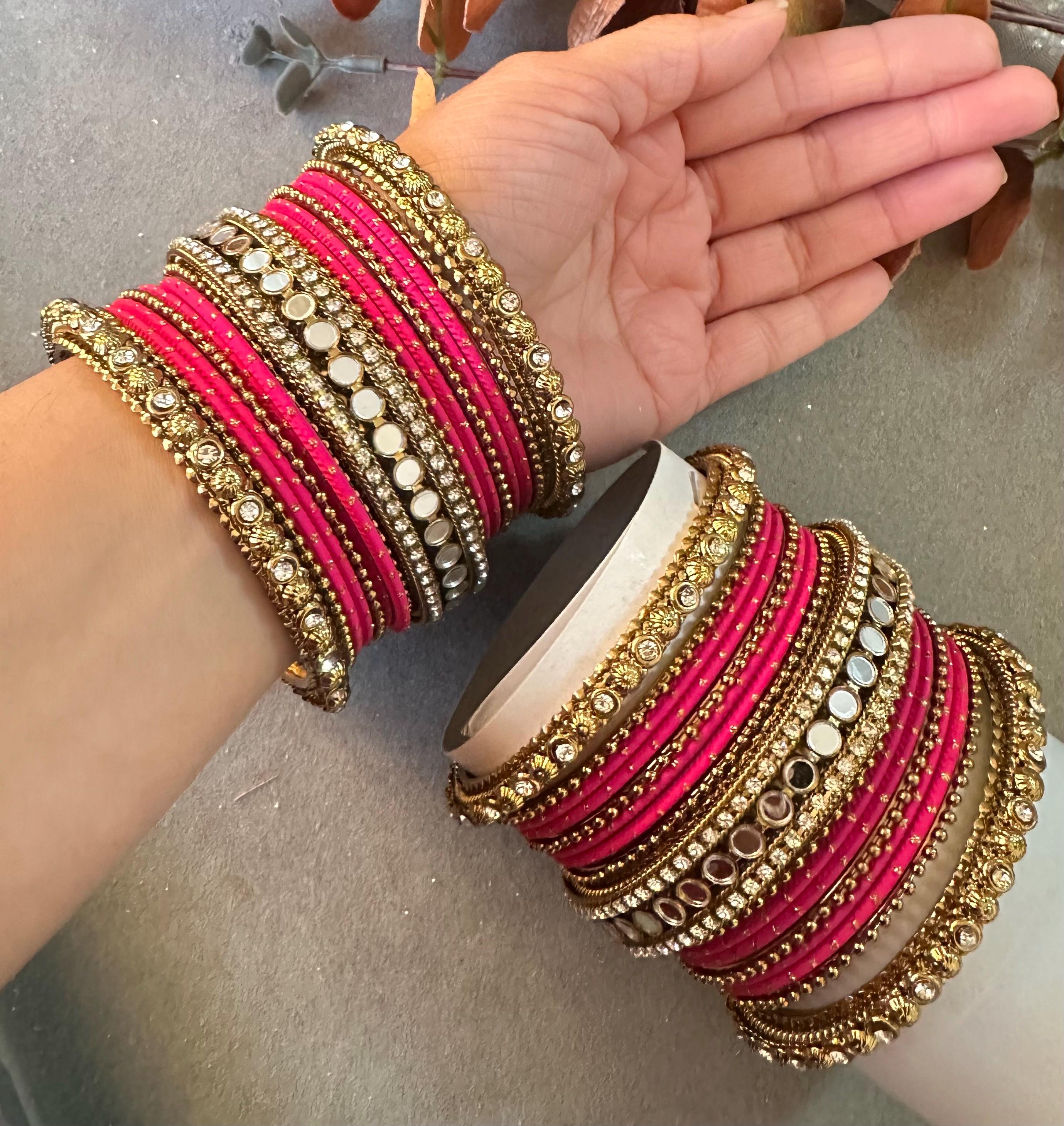 Gg Pretty Mirror/sheesha Stones Bangles Both Hands Size