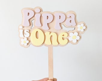Personalised Double Layer Wood & Acrylic Cake Topper Charm Set - Flower Power Funky Groovy 60s 70s Birthday Party, Fast Delivery
