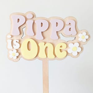 Personalised Double Layer Wood & Acrylic Cake Topper Charm Set - Flower Power Funky Groovy 60s 70s Birthday Party, Fast Delivery