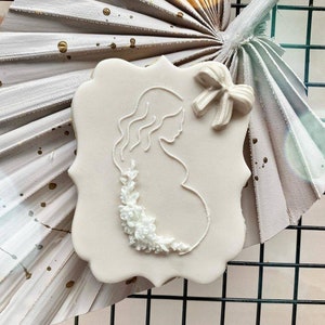 Baby Shower 'Pregnant Woman Line Draw' Fondant Embosser & Cookie Cutter Set - Quick Shipping for Your Party Baking!