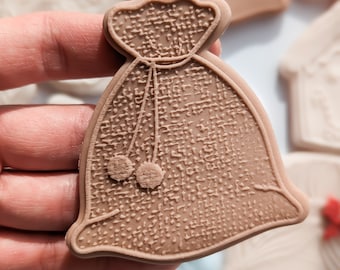 Christmas 'Gift Sack' Fondant Embosser & Cookie Cutter Set - Quick Shipping for Your Holiday Baking!